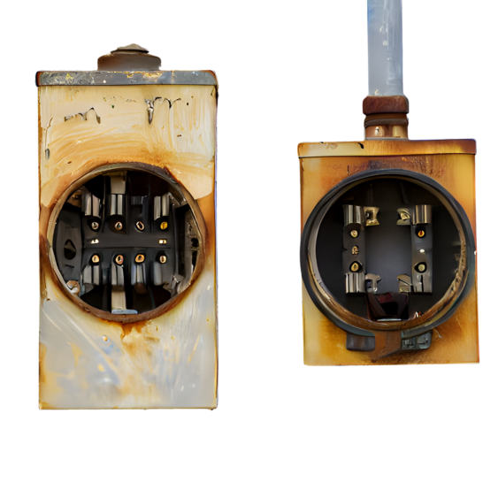 Corroded or wet electrical outlet showing moisture ingress risk and potential short circuit in Perth homes.