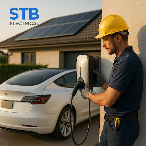 Licensed electrician installing an EV charger at a Perth home – STB Electrical