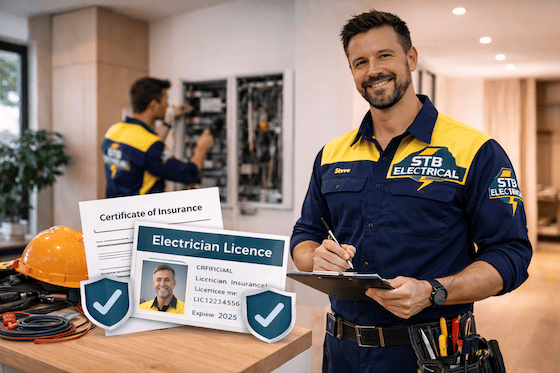 STB Electrical electrician discussing electrical work with homeowner