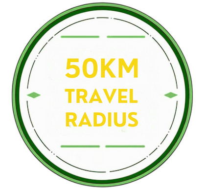 Circular graphic showing STB Electrical's 50km service radius around Quinns Rocks, WA