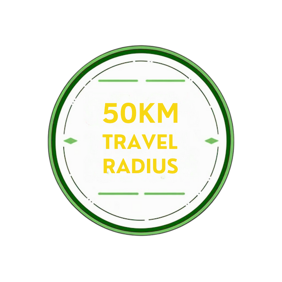 Circular graphic showing STB Electrical's 50km service radius around Quinns Rocks, WA