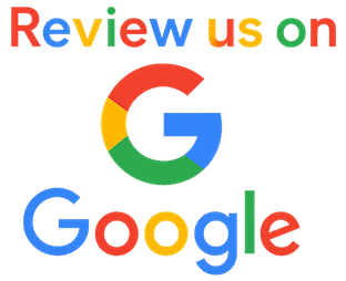 Square transparent graphic with multi-coloured text saying "Review us on Google" and the Google logo, designed for STB Electrical in Perth.
