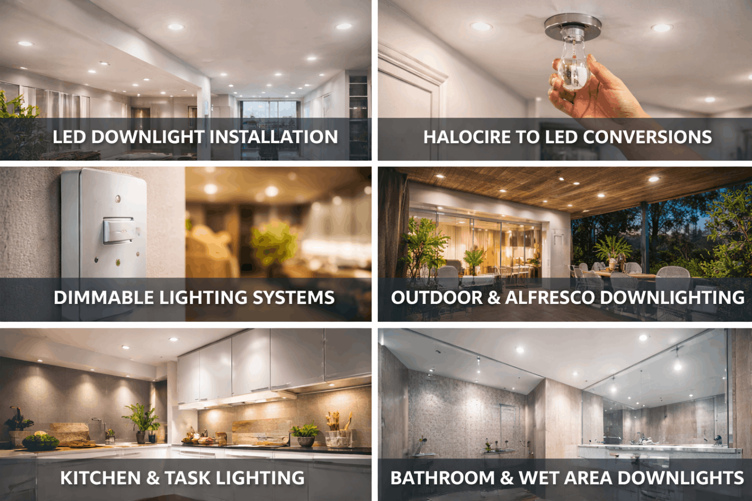Residential downlighting services in Perth including LED installations dimmable lighting outdoor and bathroom downlights