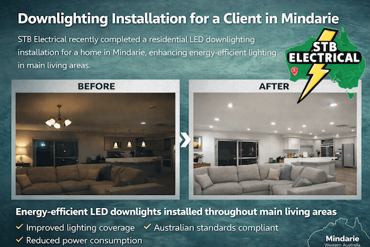 LED downlighting installation completed by STB Electrical in Mindarie Western Australia improving lighting coverage and energy efficiency