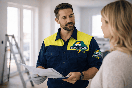 STB Electrical electrician discussing electrical work clearly with a client in Perth