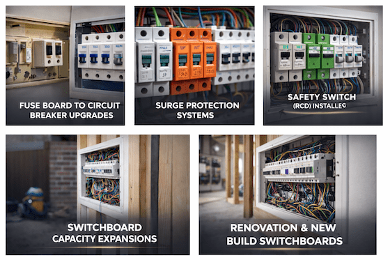 Switchboard services in Perth including RCD safety switches surge protection upgrades and relocations